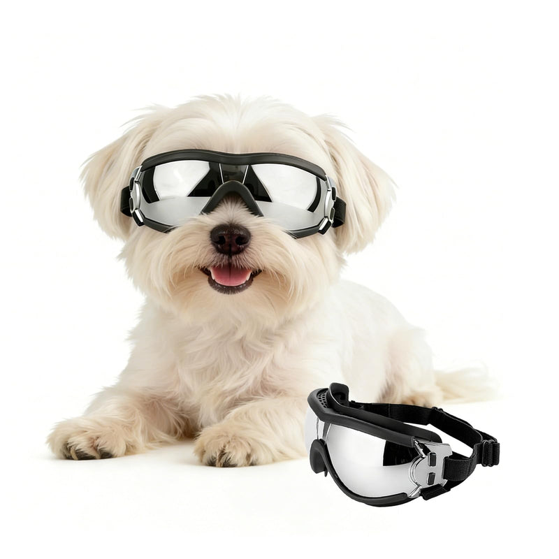 PETLESO Dog Goggles for Small Breeds, UV Protection Dog Sunglasses with Adjustable Straps, Windproof Pet Eyewear for Small Pet, Soft Frame, Black S