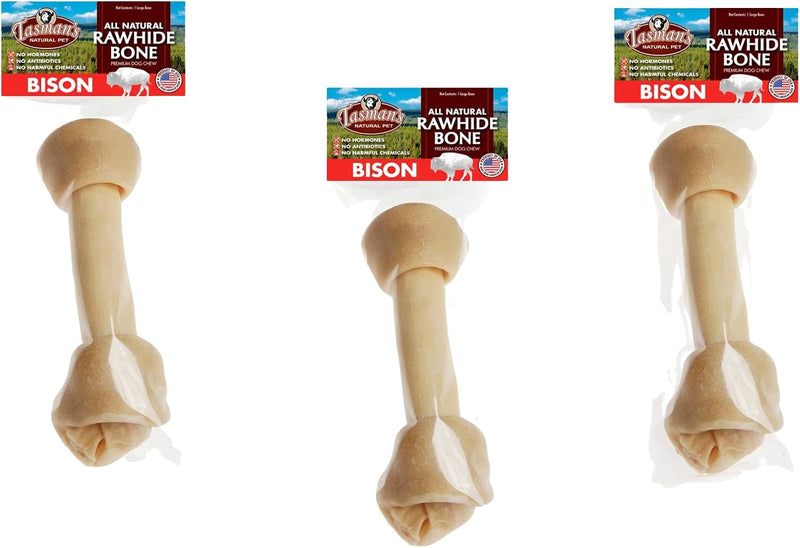 (3 Pack) Tasman's Natural Pet All-Natural Buffalo (Bison) Collagen-Based Bones, Large 9-10