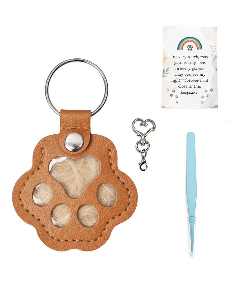 Aurichi Cat & Dog Hair Keychain, Leather Dog Paw Hair Holder Fur Collection Key Chain Keepsake Pet Loss Memorial Gift