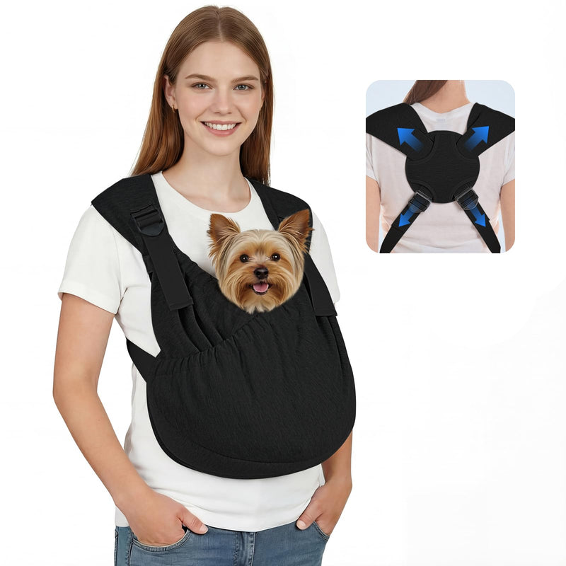 Supet Dog Sling Carrier, Hands Free Adjustable Puppy Pouch Carrier, Soft Wearable Pet Front Bag for Dachshund & Teacup Dogs, Anti-Anxiety Chest Carrier with Back Pain Relief (Black, Regular)