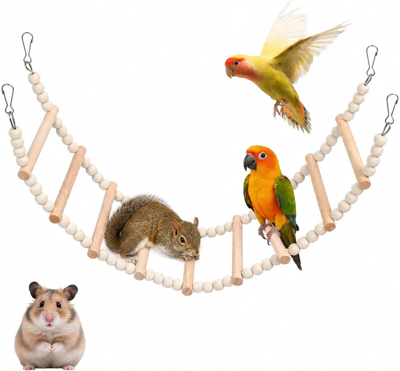 Bird Ladder Bridge, 4.52 X 24.4 Inch Natural Wooden Hamster Ladder Bridge Birds Hamster Climbing & Swing Toy, Bird Cage