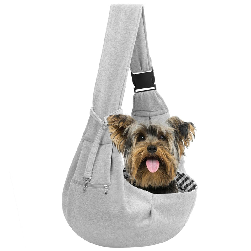 Adjustable Dog Carrier Sling - Hand-Free Dog Carriers for Small Dogs and Cats, Puppy Sling Carrier with Zipper Purse Pocket, Travel Safety Harness, Puppy Essentials (Gray)