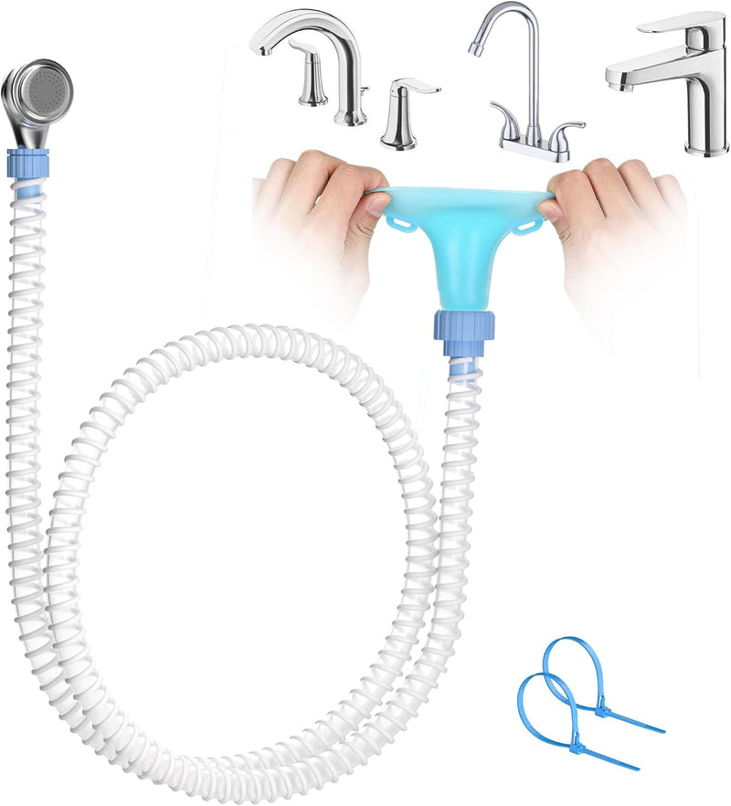 Slip-On Dog Shower Attachment for Bathtub Faucet, Ear-Tab Zip-Tie Connector, Handheld Sprayer Head, 6 ft Hose, Fits Spou