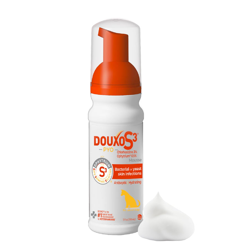 Douxo S3 PYO Medicated Dog Mousse; Bacterial & Yeast Infection Treatment for Dogs – Chlorhexidine Dog Waterless Shampoo, Antibacterial & Antiseptic, for Dogs Only, Clinically Proven, 5 fl oz