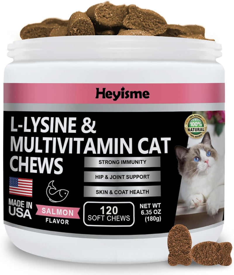 Lysine Supplement for Cats, Cat Treats for Sneezing and Runny Nose, Cold, Cat Immune Support, Eye Function, and Respirat