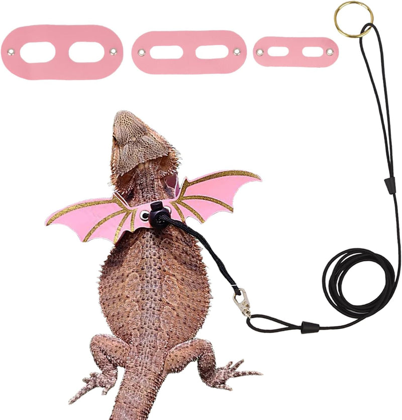 ADOGGYGO Pink Bearded Dragon Leash Harness, 3 Size Pack, Cool Bat Wing