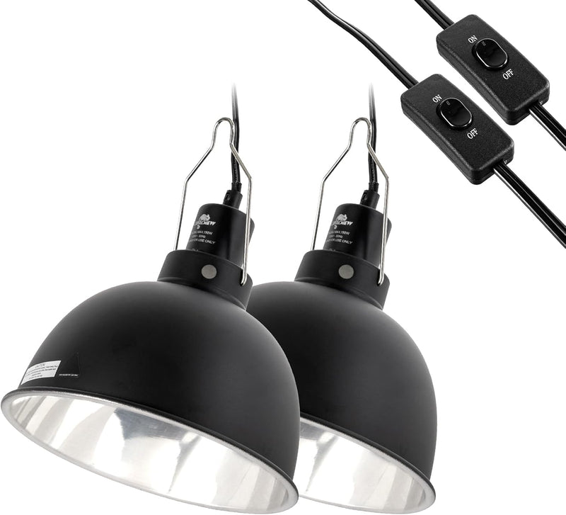 2 Pack Reptile Light Fixture, 8.5in Deep Dome Reptile Lamp Fixture, Optical Reflection Cover, Separate Switch & Hook, Te