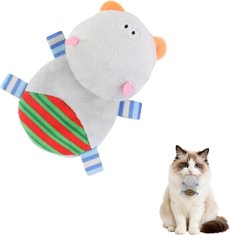 Andiker Cat Plush Toy with Crinkle Paper and Catnip to Chew(Light Gray)