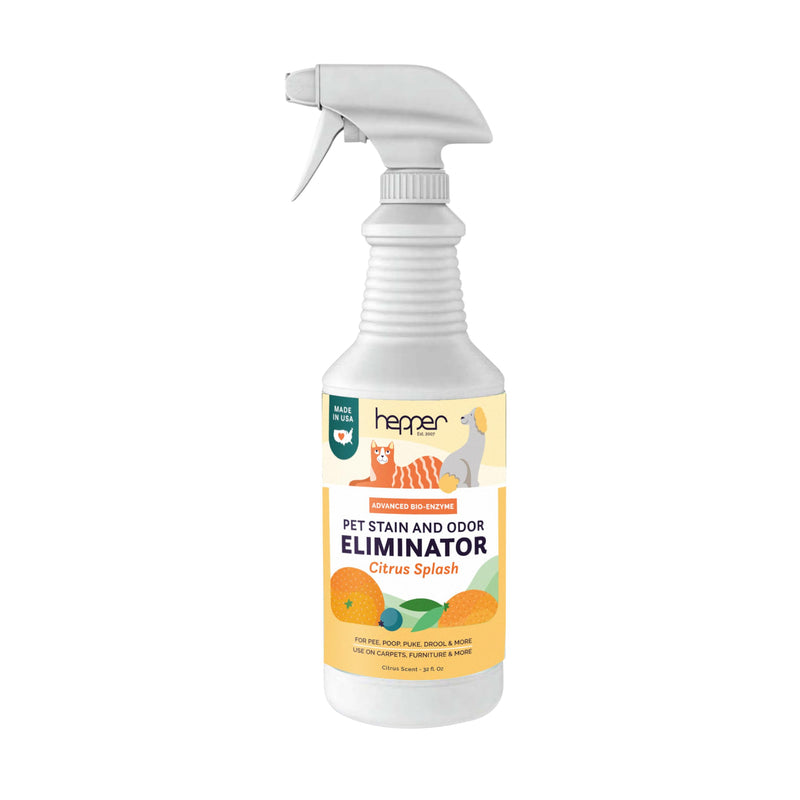 Hepper Advanced Bio-Enzyme Pet Stain & Odor Eliminator Spray - Smell, Stain & Urine Remover for Cats, Dogs & Other Animals - 32oz Spray Safe for the Home - Citrus Splash