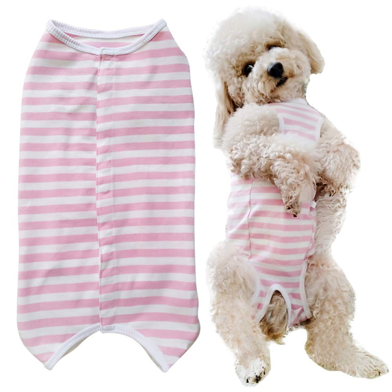 Dog’s Recovery Suit Post Surgery Shirt for Puppy, Wound Protective Clothes for Little Animals Dogs Cats (Pink White Stripe-s)