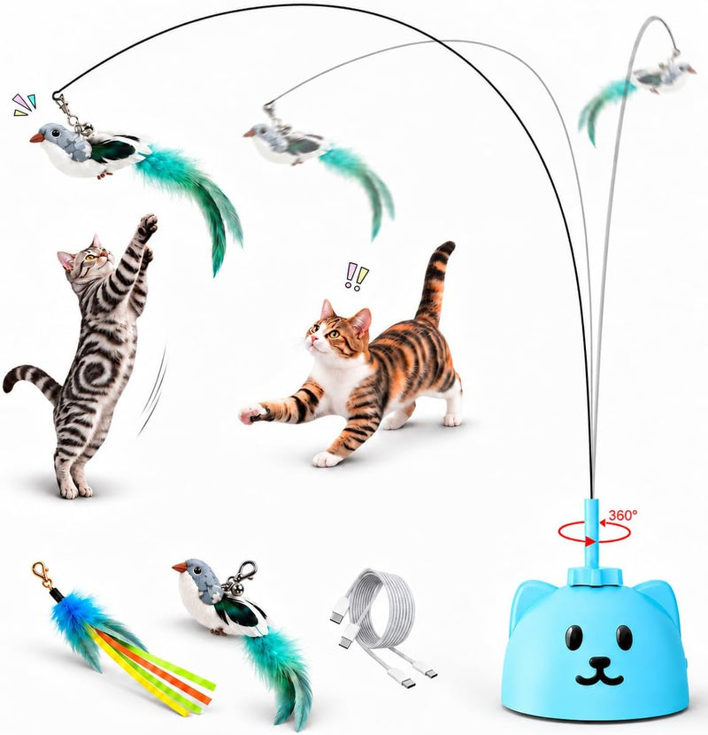 Interactive Cat Toys for Indoor Cats, 360° Automatic Spin Flying Bird Wand