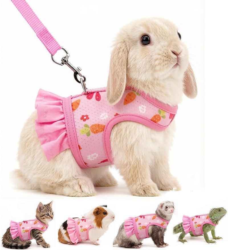 Guinea Pig Harness & Leash Set, Mesh Vest for Small Pets Walking Pink L