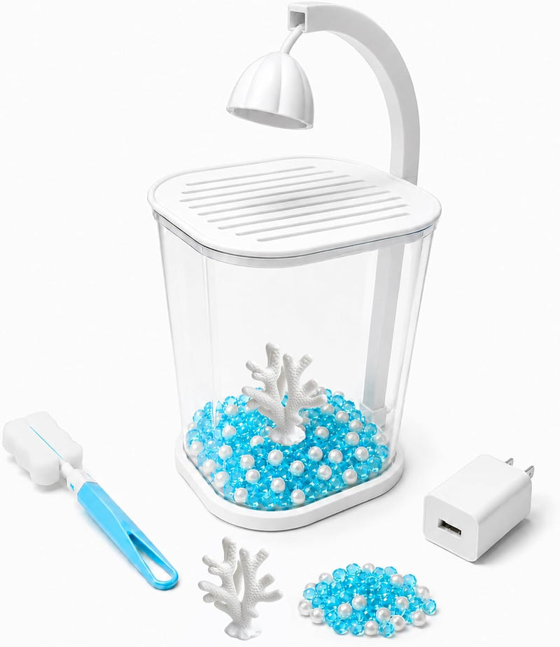 Fish Tank, 0.45 Gallon Aquarium kit with LED Lights, Decorations, and Brushes