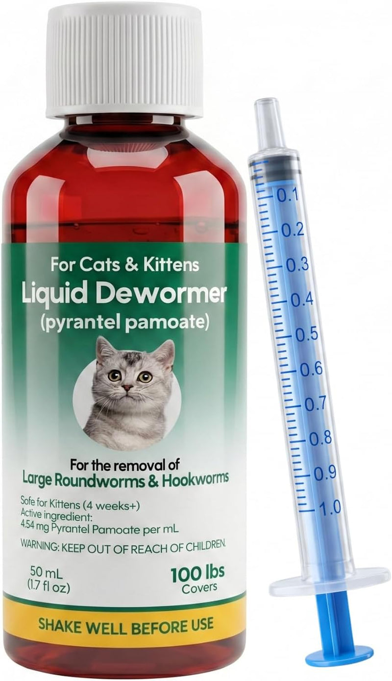 Liquid Dewormer for Cats & Kittens, Pyrantel Pamoate Oral Suspension, Removes Roundworm, Hookworm Broad Spectrum, with 1