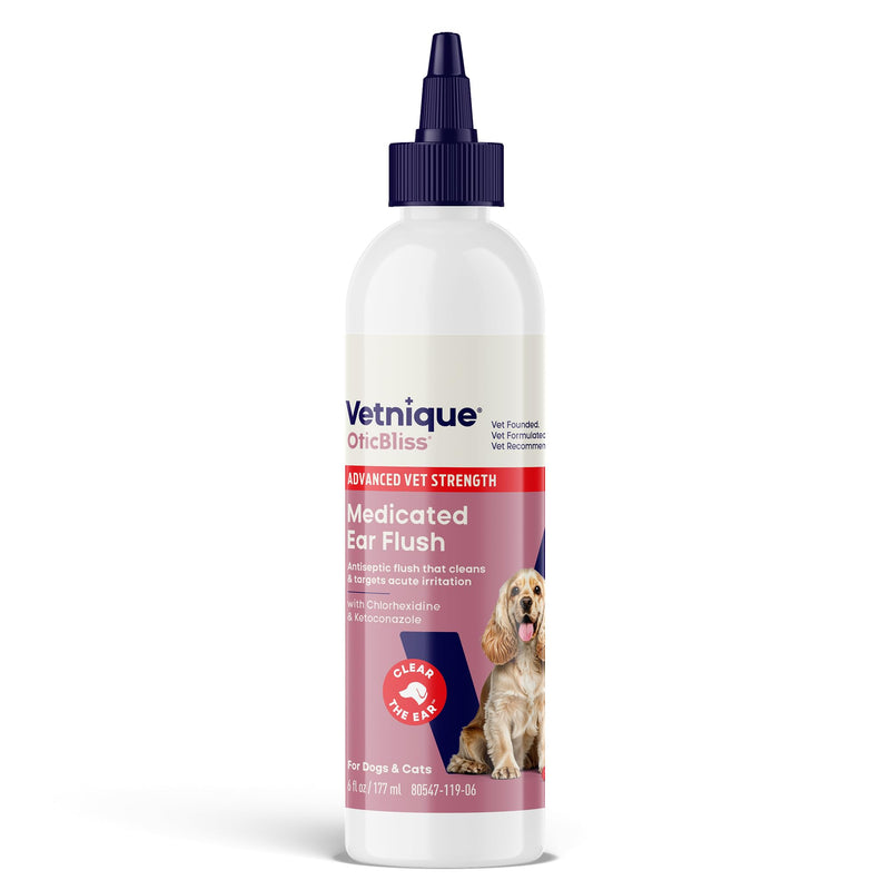 Vetnique Oticbliss Dog Ear Infection Treatment Flush & Ear Cleaner for Dogs & Cats, Antiseptic Antifungal with 0.2% Chlorhexidine and 0.2% Ketoconazole, Medicated Wash for Yeasty Smell, Floppy Ears