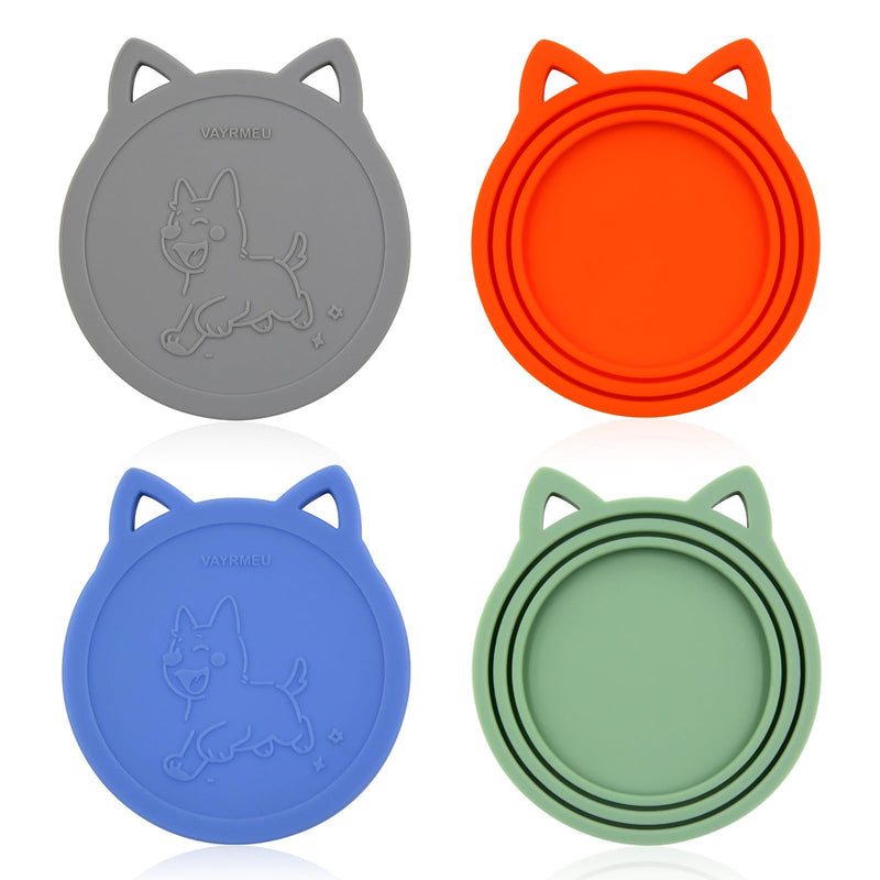 VAYRMEU 4 Pack Pet Food Can Cover Silicone Food Can Lids,Universal BPA Free, One Fit Most Standard Size Food Cans