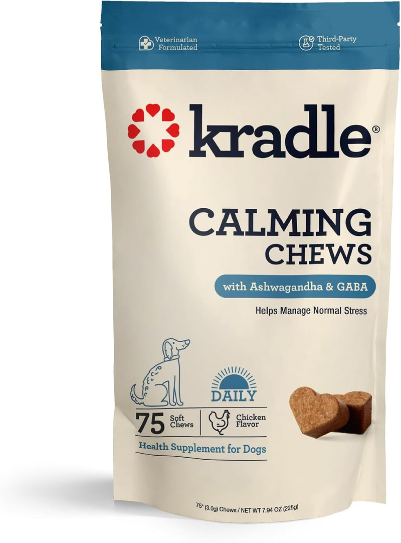 Kradle Calming Chews for Dogs, Anxiety Support, L‑Theanine, GABA, 75 Chews
