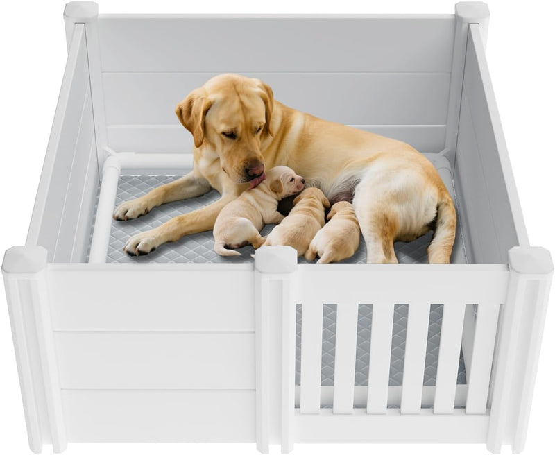 Whelping Box for Dogs, Puppies, with Pig Rails Washable Pad