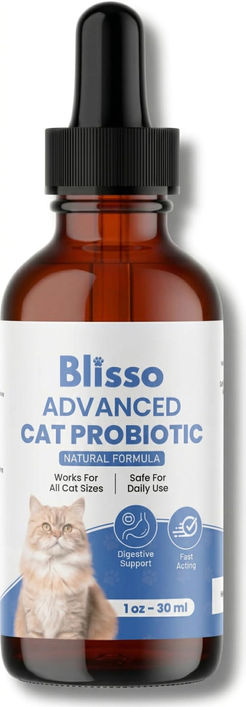 Blisso Pet Advanced Cat Probiotic Drops – Digestive Support for Cats with Diarrhea, Vomiting & General Health – 1 oz Liquid Supplement