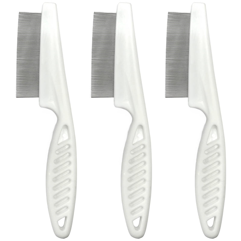 3-Piece Flea & Lice Fine-Tooth Comb Set for Dogs and Cats, Stainless Steel Pin Grooming Tools with Non-Slip Handle