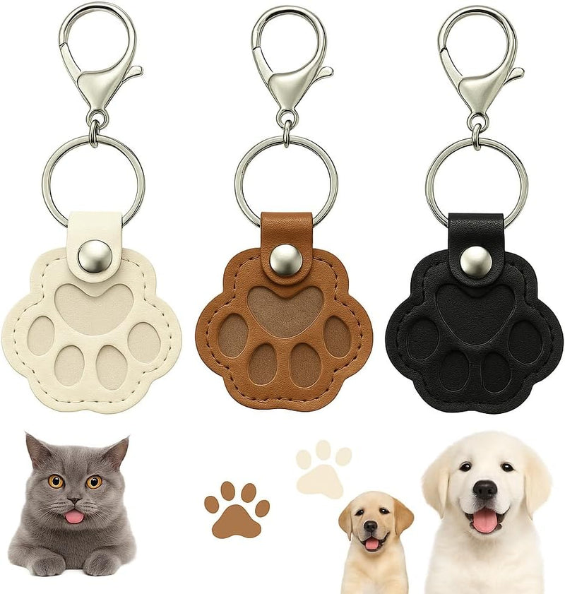 Leather Pet Fur Keepsake Keychain, 3 Pcs Black White Brown