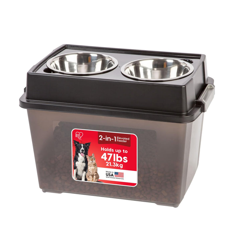 IRIS USA Dog Bowls Elevated with Storage, 15