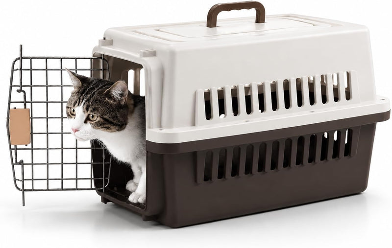 Pets Carrier,Kennel,19in,Long,Hard-Sided,for Cat up to 14lb,Suit for Airline/Road Travel (Coffee, Small)