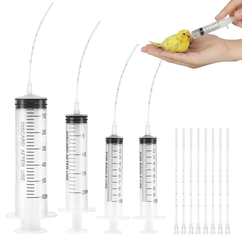 Baby Bird Feeding Syringes, Parrot Hand Syringe Feeder with Soft Tubes, Syringes with 5.94” Tube for Cat Dog Small Animals, Plastic Syringe for Milk Water Liquid Food, Reusable(10ml+10ml+20ml+60ml)