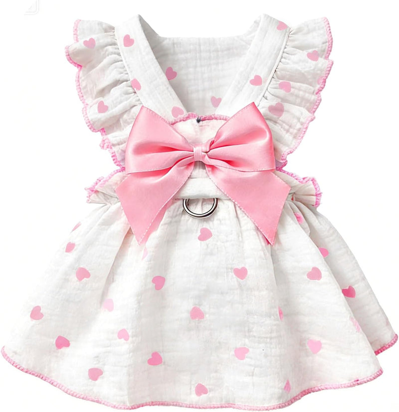 Dog Dresses for Small Dogs Girl Female Dog Cat Clothes Dress Cute Cotton Extra Summer Clothes Bow Decor Printed Love Bir
