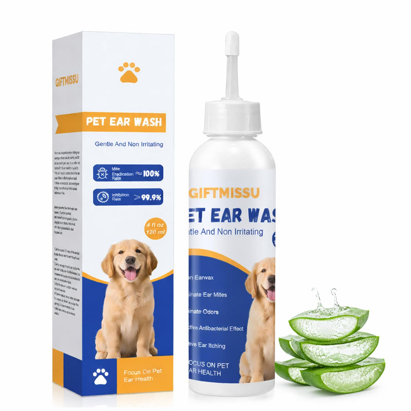 GIFTMISSU 4 fl oz Dog Ear Cleaner Solution, Gentle Ear Wash for Dogs and Cats, Pet Ear Cleaner for Routine Ear Cleaning and Care, Ideal for Regular Pet Grooming Use