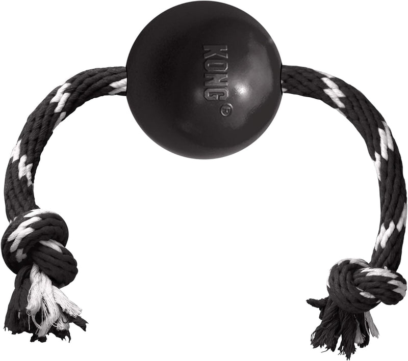 KONG Extreme Ball with Rope, Rubber Fetch Toy, Black, for Large Dogs