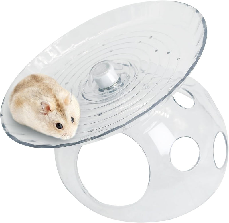 Hamiledyi Hamster Flying Saucer with Hideout House Plastic Hamster Wheel Small Animal Silent Running Wheel Gerbil Exerci