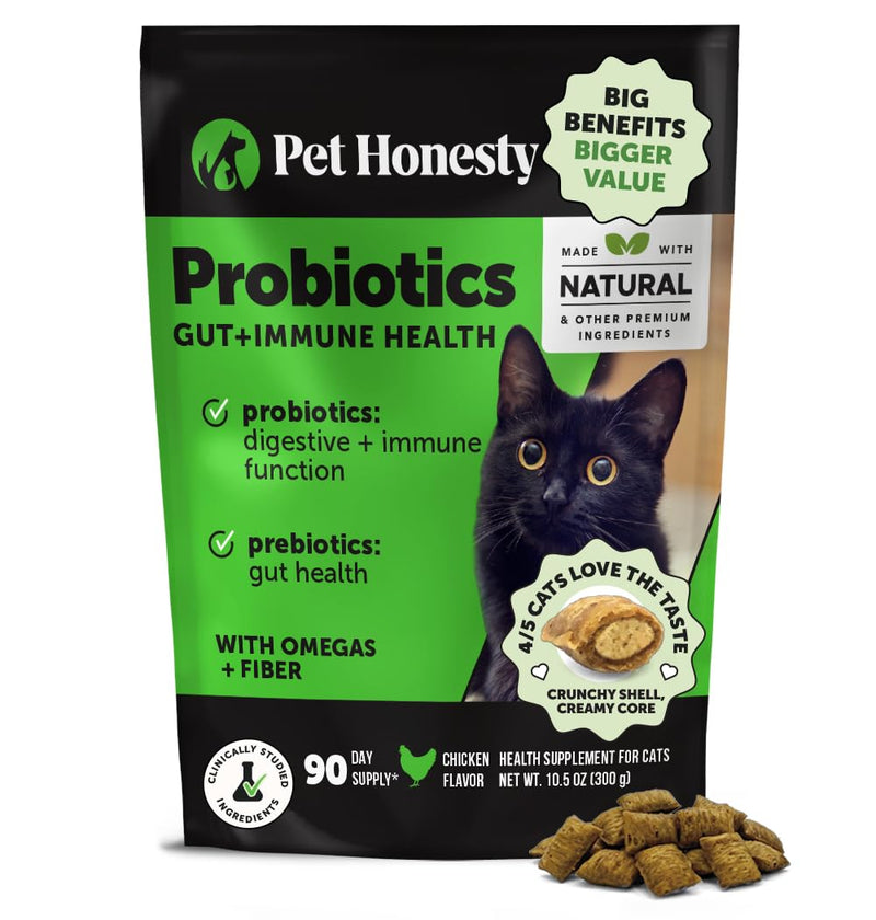 Cat Probiotics Gut + Immune Health Chews – Crunchy & Creamy Cat Treats for Digestive Health, Gut Flora & Constipation Relief – Supports Immunity, Regularity, & Healthy Digestion, 90-Day Supply Chicken