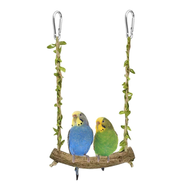 Hiwzitar Natural Wood Bird Swing Perch with Decorative Leaves - 7.1