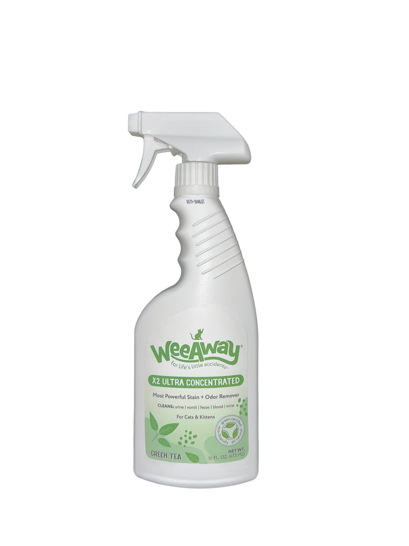 Wee Away X2 Cat Urine Stain & Odor Remover – Double Strength Enzyme Spot Cleaner for Cat Pee, Marking & Odor Removal – Carpet, Furniture & Bedding, Non-Toxic, 16oz