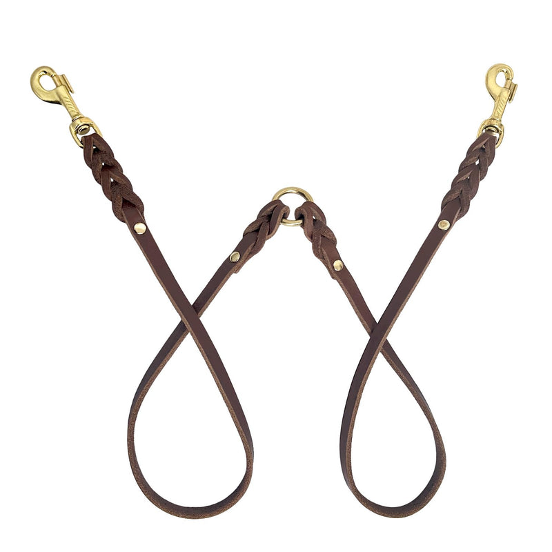 Guiding Star Leather Double Dog Leash for Two Dogs, Two Dog Leash No Tangle, Leather Dual Dog Leash, Leather Dog Leash for Two Dogs with One Lead (1/2”*20”, Brown)