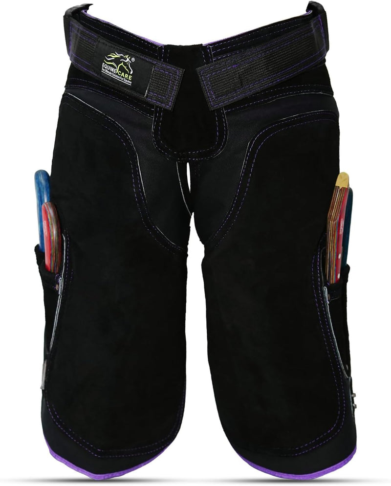 Equine Care Women's Farrier Apron Chaps, Back Support, 23in, Black/Purple