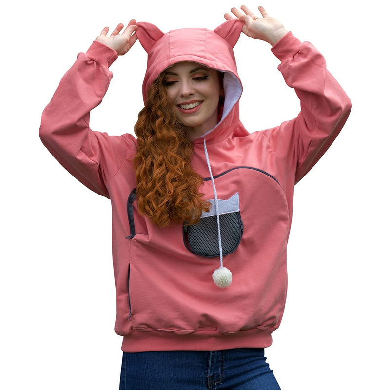 ALYC Unisex Hoodies Pet Holder Cat Dog Large Pouch Carriers Pullover with Cat Printing Sweatshirt (Light pink-L)