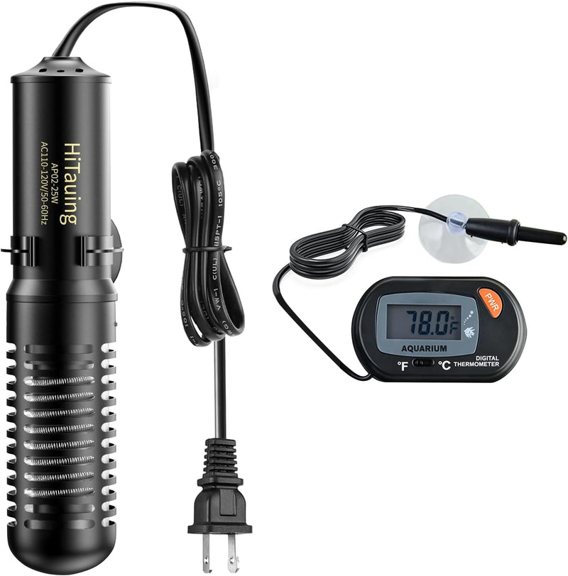HiTauing Small Aquarium Heater 25W, Constant Temperature 78โ Fish Tank Heater with Digital Thermometer, Submersible Bett