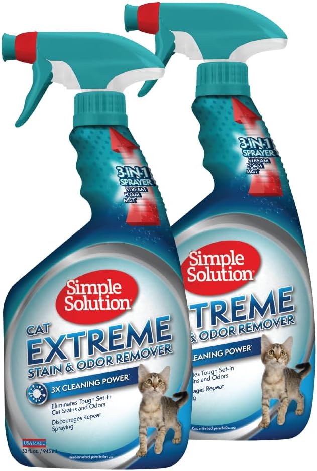 Simple Solution Extreme Cat Stain Remover, Odor Eliminator, 32oz (2 Pack)