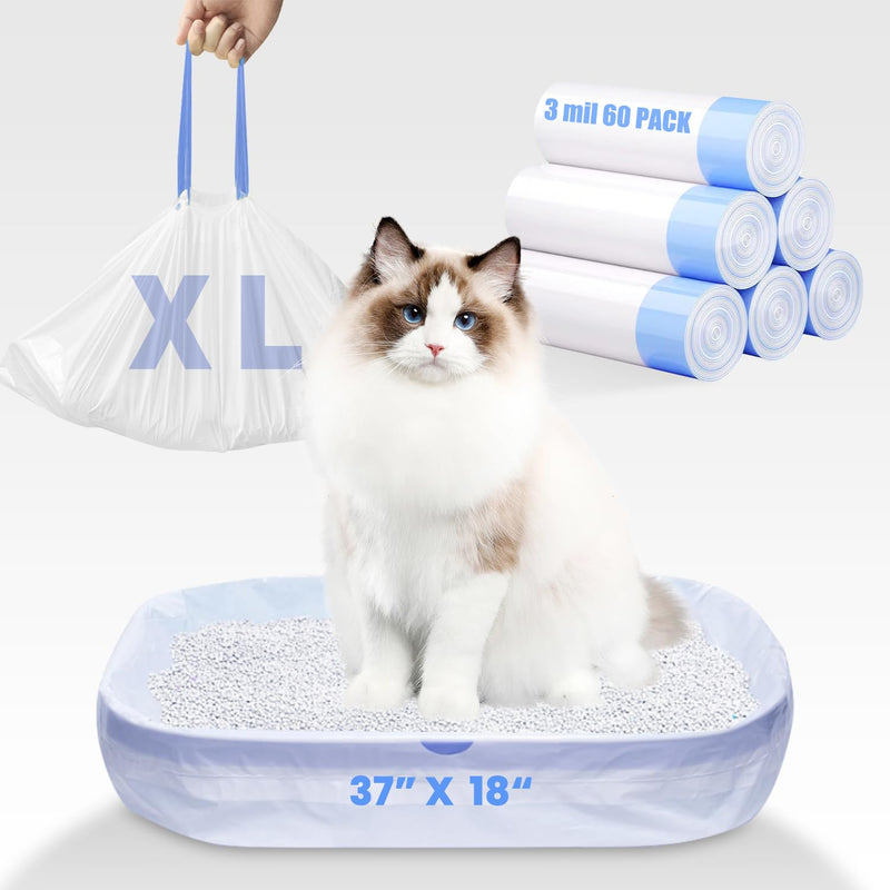 60 Pack Jumbo Cat Litter Bags - 3MIL Extra Thick Leakproof Litter Box Liners, 37