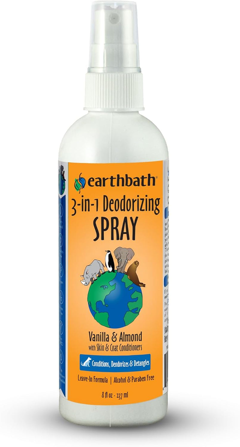 earthbath, Vanilla & Almond 3-in-1 Dog & Puppy Deodorizing Spritz - Dog Odor Eliminator for Strong Odor, Cruelty-Free Dog Cologne, Dog Wash Spray, Made in USA, Dog Bathing Supplies - 8 Oz (1 Pack)