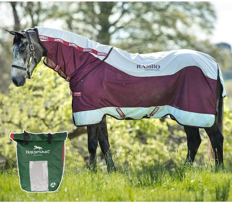 Horseware® Rambo® Summer Series Turnout with Disc Front Closure 0g Outer with 100g Liner - Navy/Grey, 78