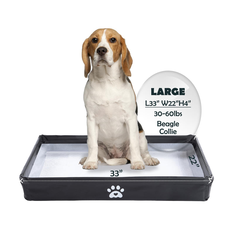 MEEXPAWS Dog Pee Pad Holder Tray Foldable, Puppy Pad Holder Liner Base High Side, Litter Box Indoor for Large Dog 33’’x22’’, Training Leak-Proof, Potty Easy Clean