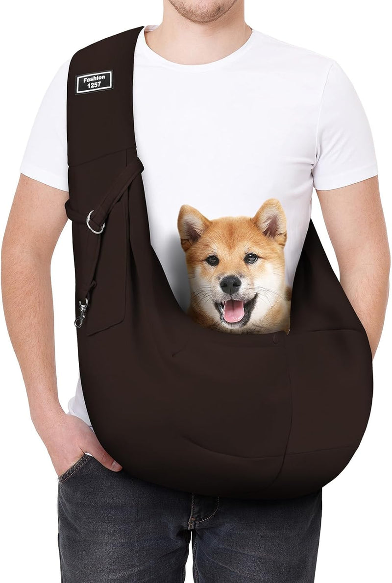Dog Sling Carrier with Padded Strap, Reversible Pet Carrier for Cat Dogs, Hands Free Puppy Sling with Pocket, Dog Carrie