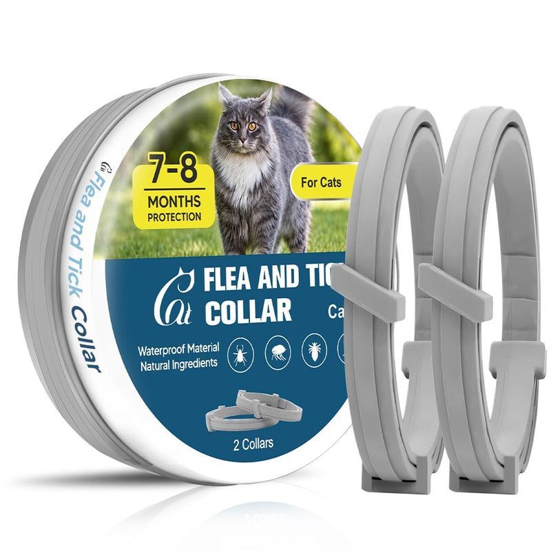Flea Collar for Cats, Cat Flea Tick Collar with Plant-Based Ingredients, Tick Collar for Cats Designed for Long-Lasting Daily Wear, Flea and Tick Collar for Cat Indoor & Outdoor Use, 2 Pack