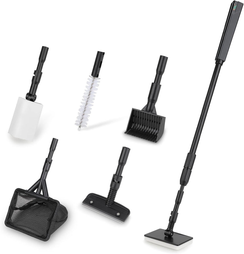 hygger 6-in-1 Aquarium Cleaning Tools, Multipurpose Fish Tank Cleaning Kit for 20-160 Gallon Tank with Telescopic Long H