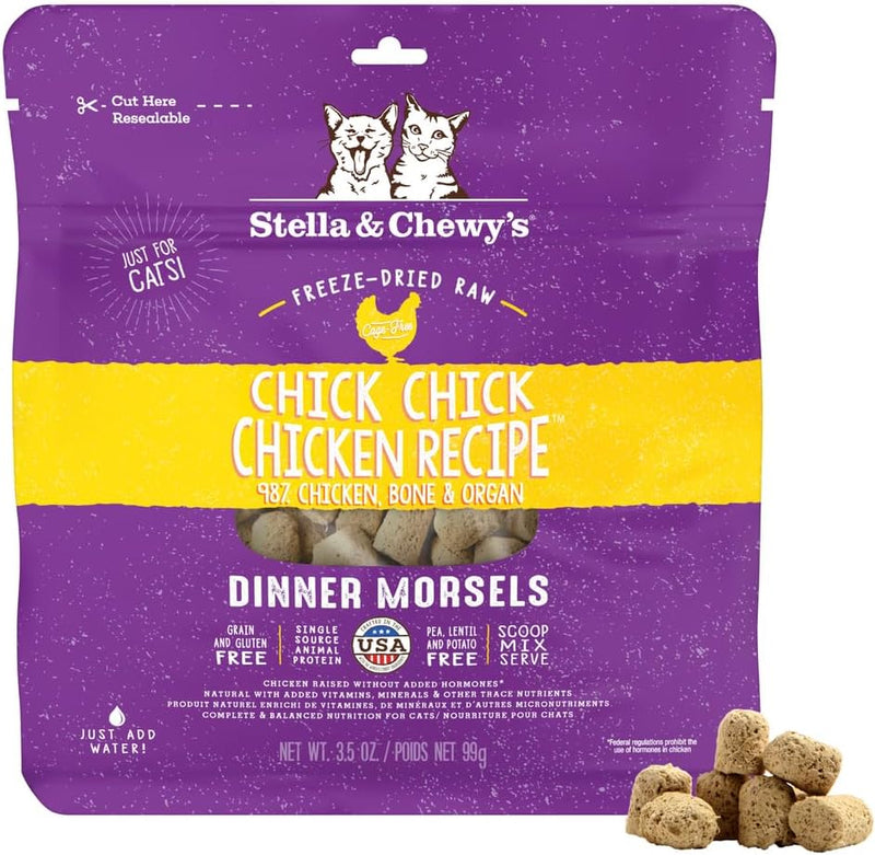 Stella & Chewy's Freeze-Dried Raw Cat Dinner Morsels - Premium Chicken Recipe with 98% Cage-Free Meat & Organs - Natural
