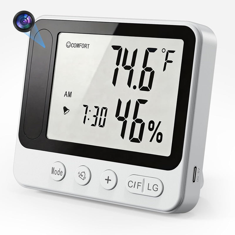 Hygrometer with Camera 4K WiFi Nanny Cam with Humidity and Tempreture Monitor, Motion Detection, Night Vision, Live View