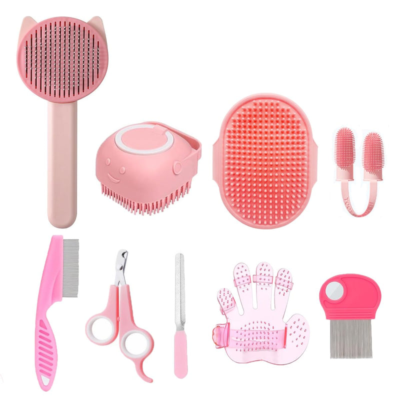 9PCS Pet Gromming Kit,Cleaning Brush Removes Loose Hair, Pet Bath Brush,Shampoo Brush, Nail Clipper, Flea Comb for Dogs&Cats and Small Animal Grooming Kit.